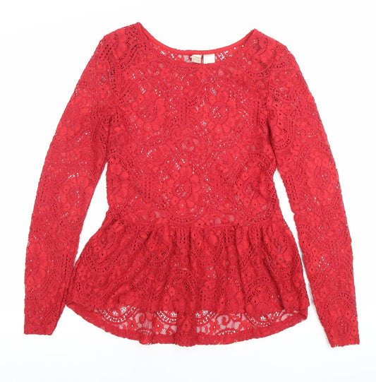 H&M Divided Women’s Red Lace Scoop Neck Long Sleeve Blouse S