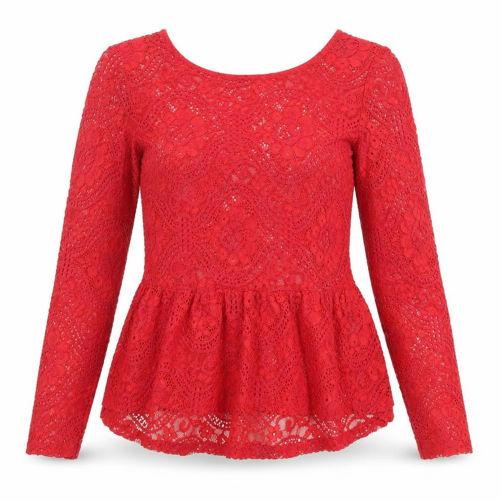 H&M Divided Women’s Red Lace Scoop Neck Long Sleeve Blouse S