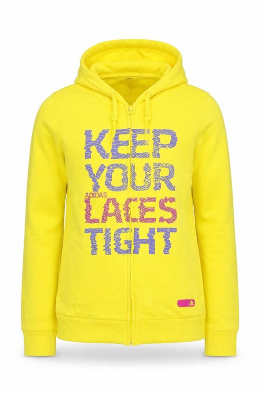 Adidas Womens Yellow Full Zip Hoodie Size 8 UK Sports Graphic