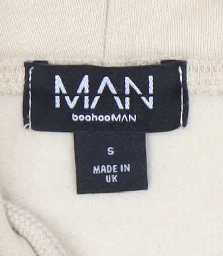 boohooMAN Men’s Beige Pullover Hoodie S Graphic Print Fleece