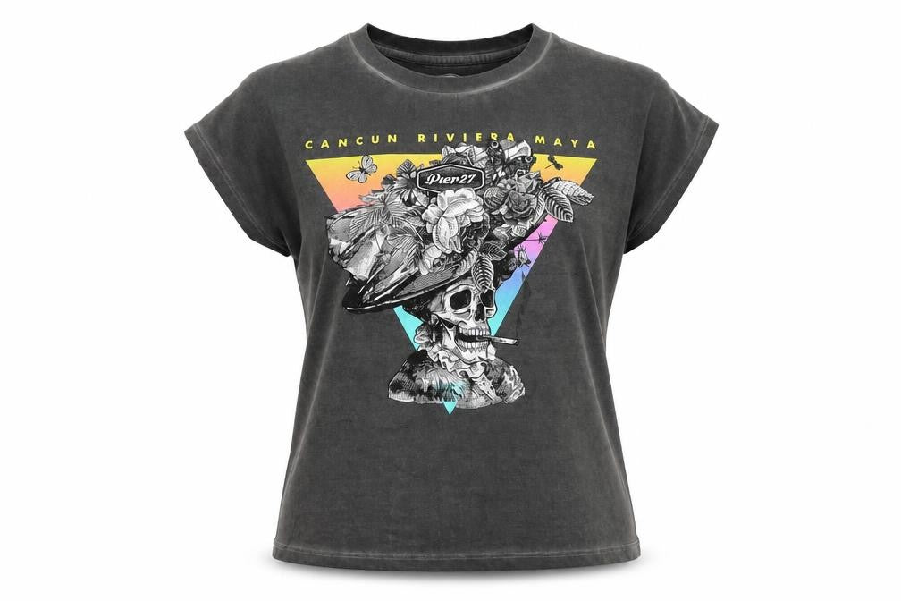 Pier27 Women's Grey Skull Graphic T-Shirt M Casual Short Sleeve