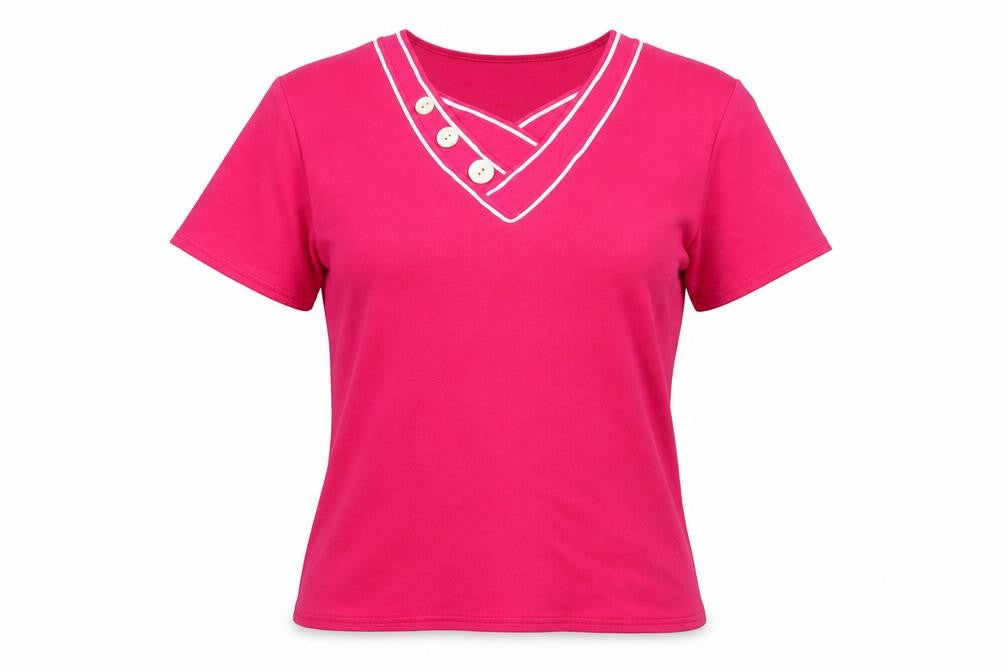 Kate Lilly Womens Pink T-Shirt Size 14 V-Neck Button Detail