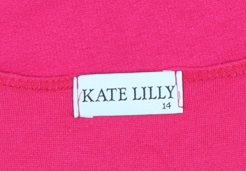 Kate Lilly Womens Pink T-Shirt Size 14 V-Neck Button Detail