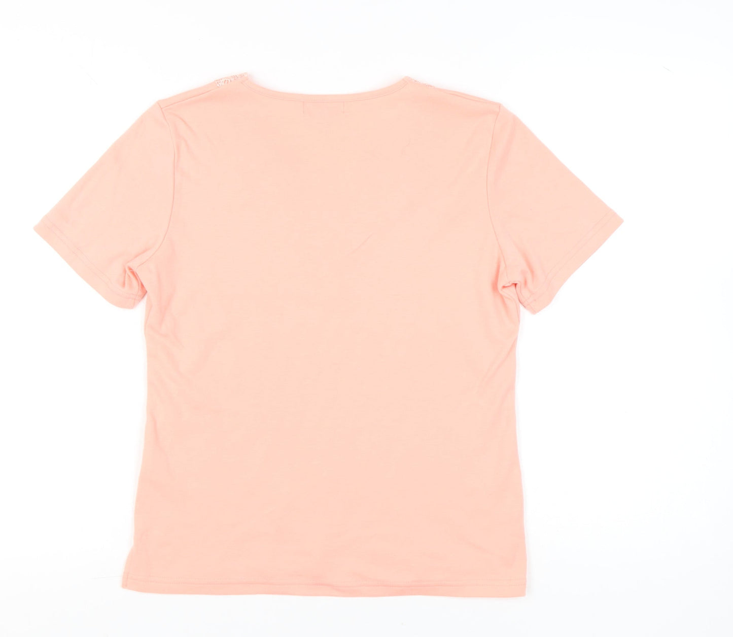 Paramour Womens Pink Scoop Neck Beaded Short Sleeve T-Shirt Size S