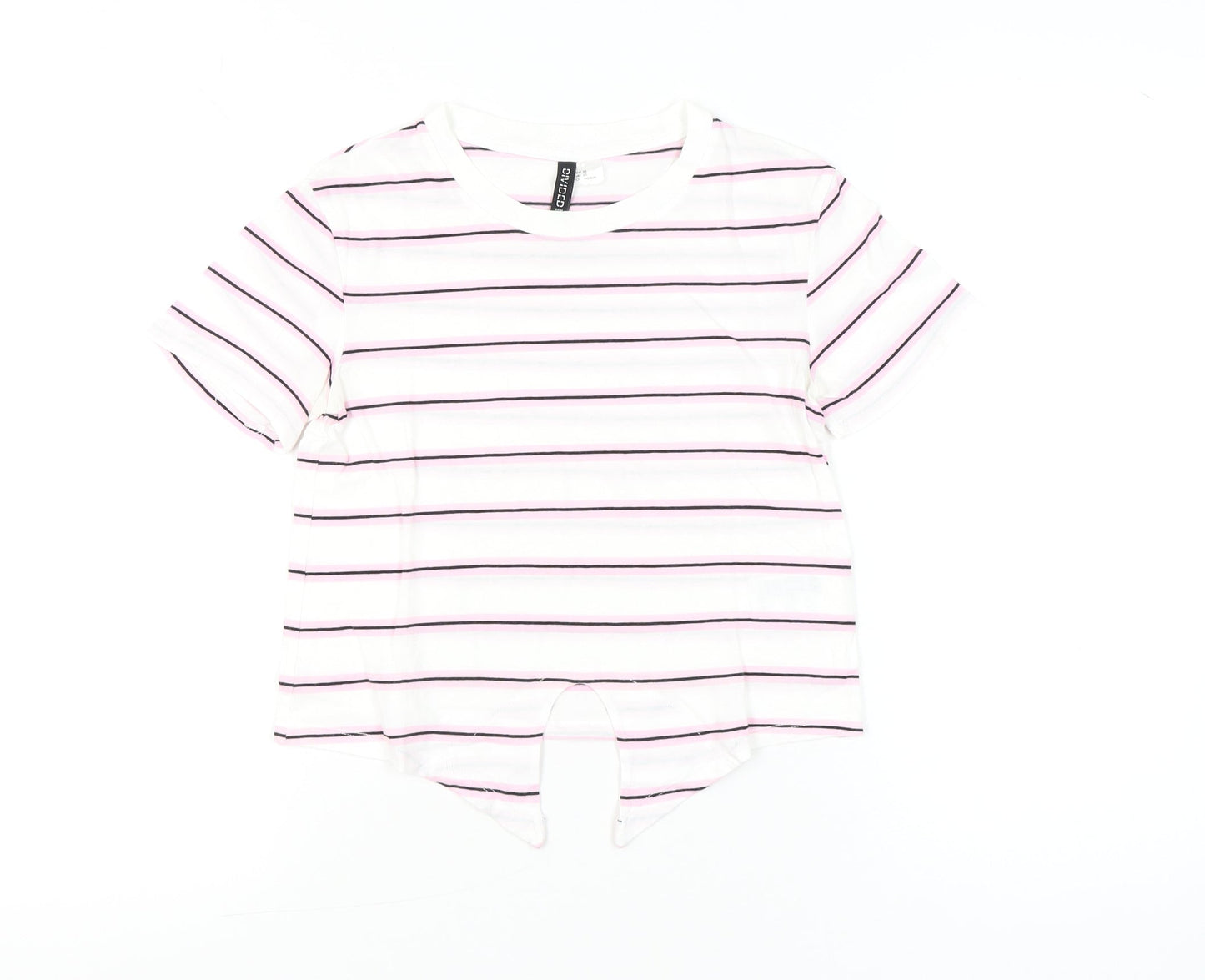 H&M Divided Women’s White Striped XS Cotton Short Sleeve T-Shirt