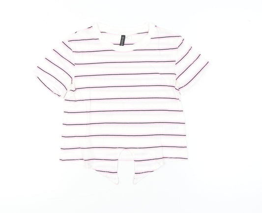 H&M Divided Women’s White Striped XS Cotton Short Sleeve T-Shirt