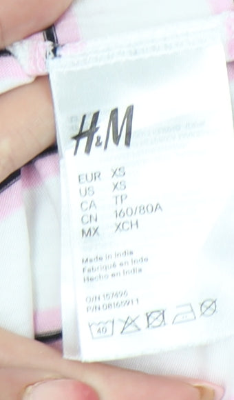H&M Divided Women’s White Striped XS Cotton Short Sleeve T-Shirt