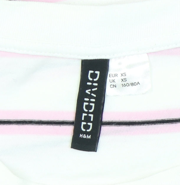 H&M Divided Women’s White Striped XS Cotton Short Sleeve T-Shirt