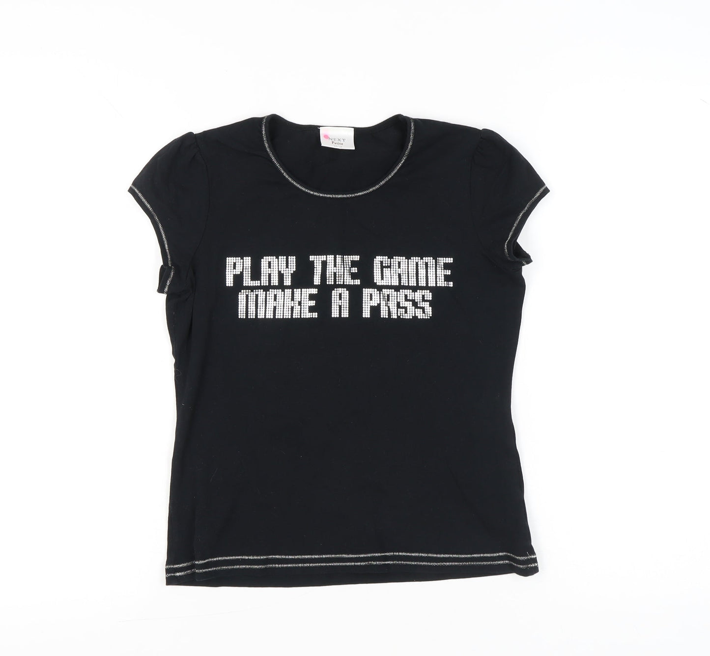 Next Petite Womens Black Size 12 Rhinestone Slogan T-Shirt