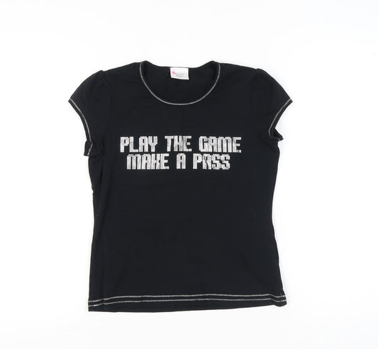 Next Petite Womens Black Size 12 Rhinestone Slogan T-Shirt