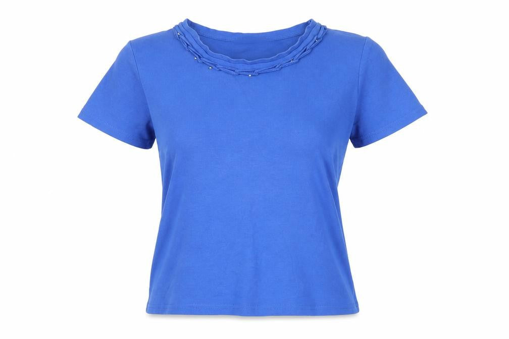 Anna Rose Womens Blue Cotton Beaded T-Shirt L Casual Top