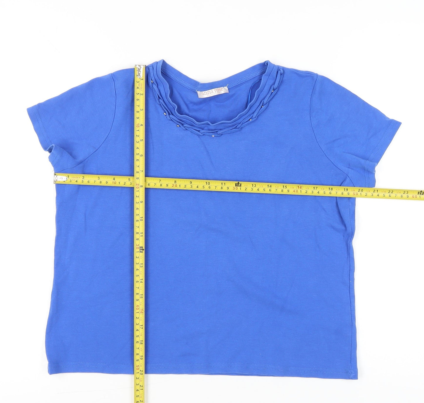 Anna Rose Womens Blue Cotton Beaded T-Shirt L Casual Top