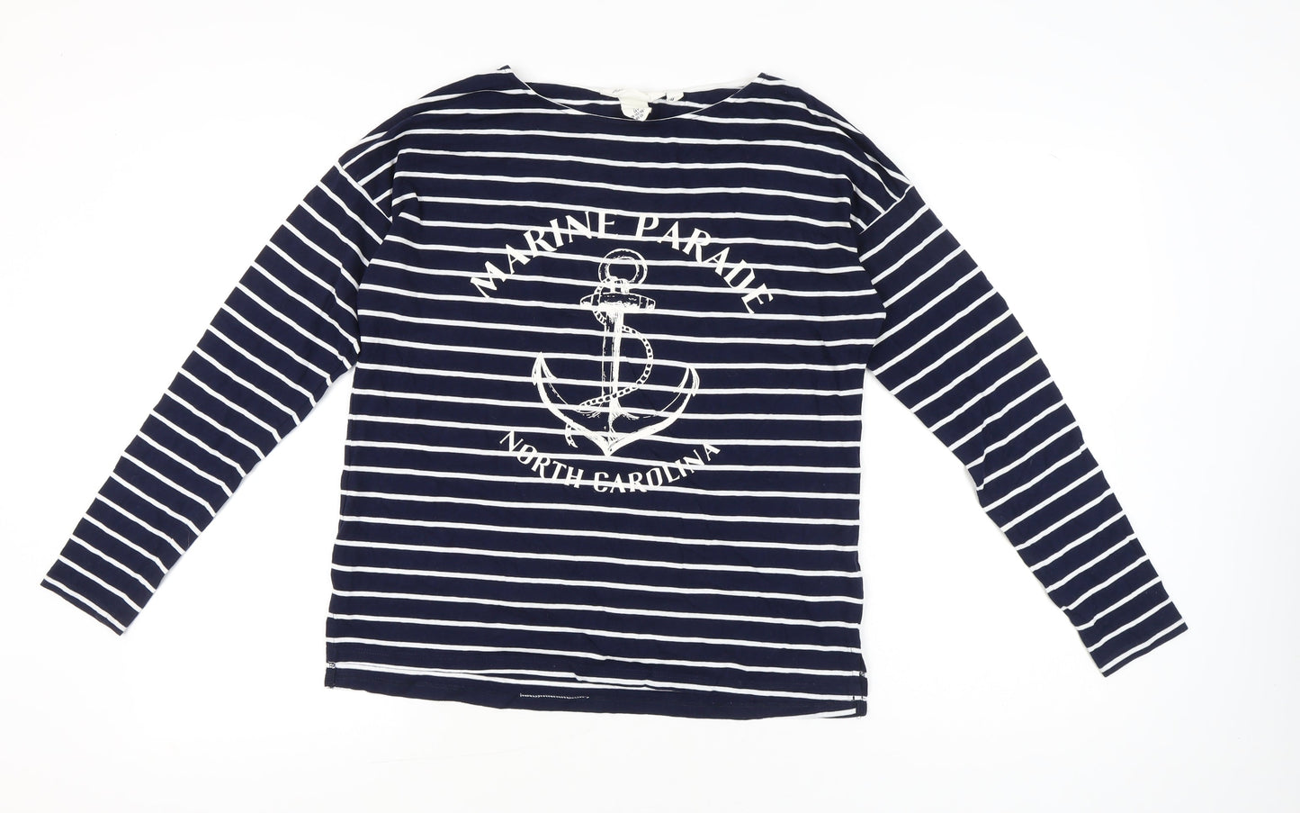 H&M Womens Blue Striped Nautical Long Sleeve Cotton T-Shirt S