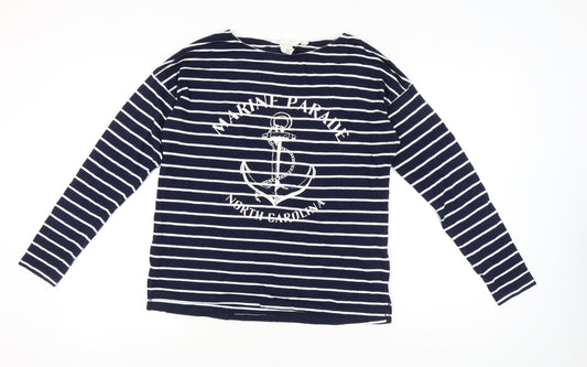 H&M Womens Blue Striped Nautical Long Sleeve Cotton T-Shirt S