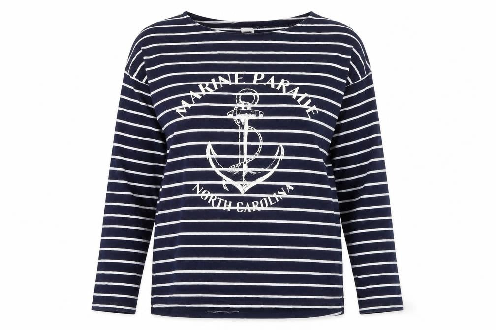 H&M Womens Blue Striped Nautical Long Sleeve Cotton T-Shirt S