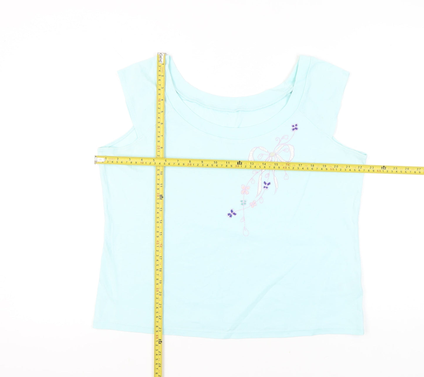 Marks and Spencer Women’s Blue Embroidered Cotton Sleeveless T-Shirt UK 22