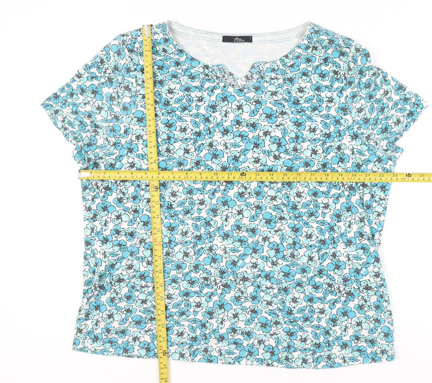Bm Casual Women's Blue Floral T-Shirt L Short Sleeve Scoop Neck