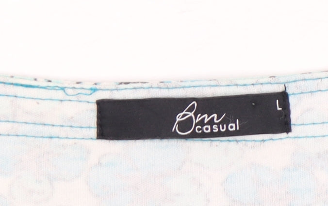 Bm Casual Women's Blue Floral T-Shirt L Short Sleeve Scoop Neck