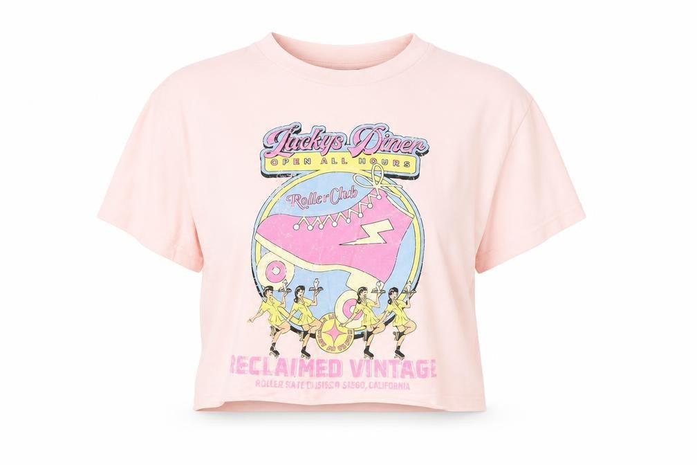 Reclaimed Vintage Womens Pink Cropped Graphic T-Shirt Size S