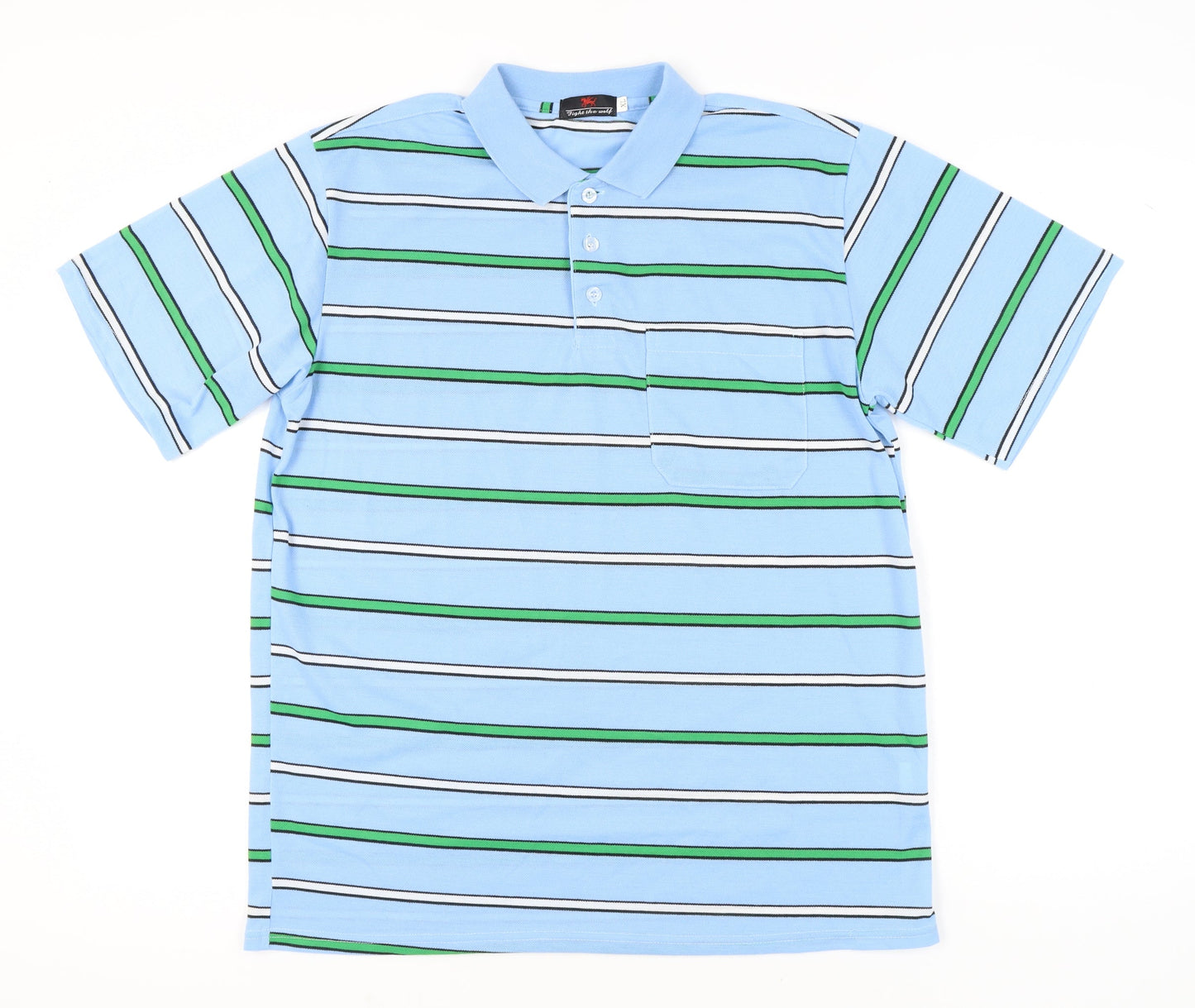 Fight the Wolf Men’s Blue Striped Polo Shirt XL Cotton Blend