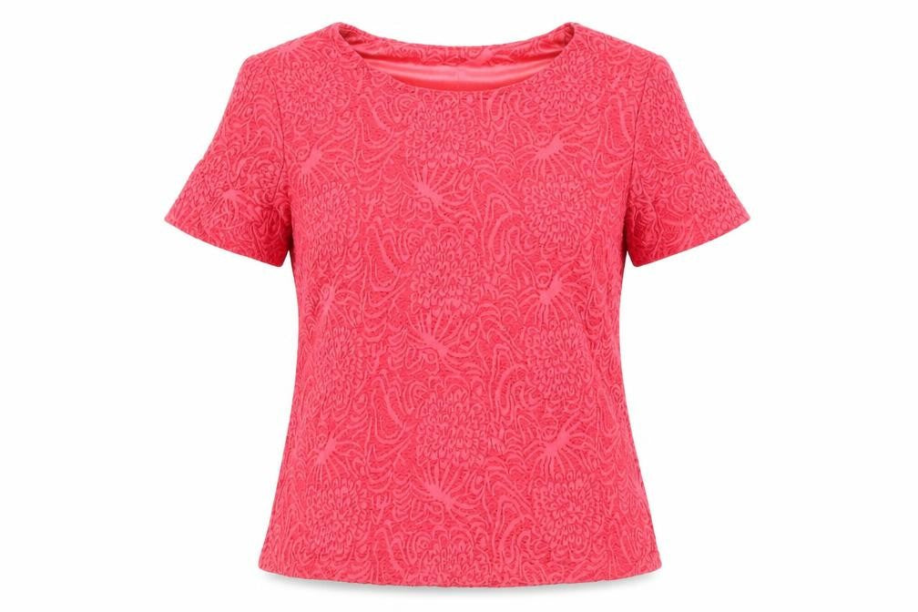 Honor Millburn Womens Pink Jacquard T-Shirt Size 12 Short Sleeve