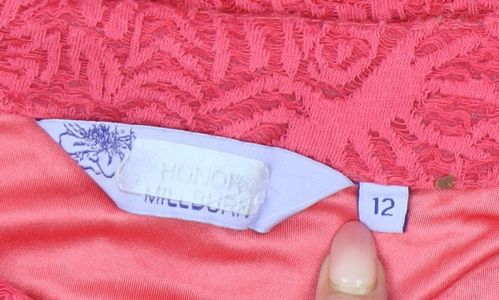 Honor Millburn Womens Pink Jacquard T-Shirt Size 12 Short Sleeve