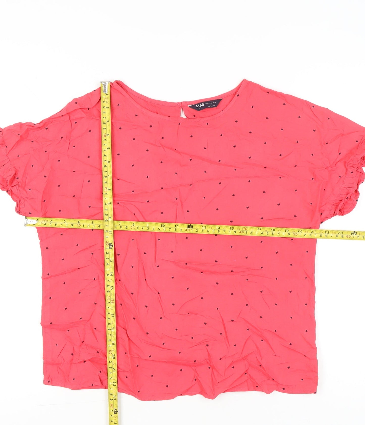 Marks and Spencer Womens Pink Polka Dot Blouse Size 12 Short Sleeve