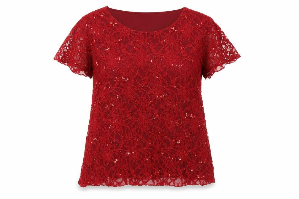 Nouvelle Collection Womens Red Sequin Lace Blouse Size 20