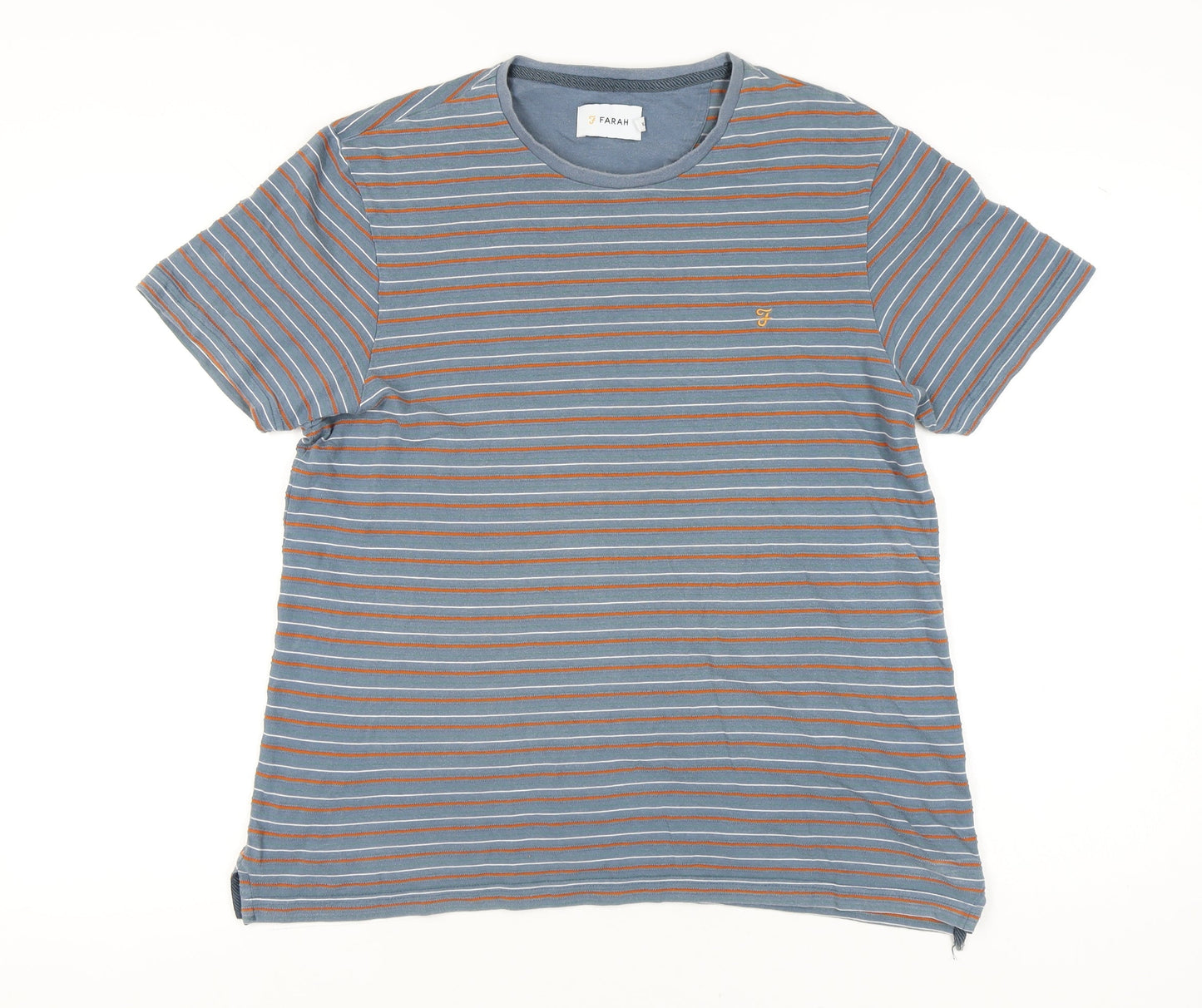 Farah Men's Blue XL Striped Cotton T-Shirt Crew Neck