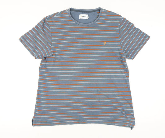 Farah Men's Blue XL Striped Cotton T-Shirt Crew Neck