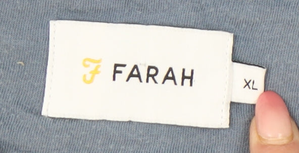 Farah Men's Blue XL Striped Cotton T-Shirt Crew Neck