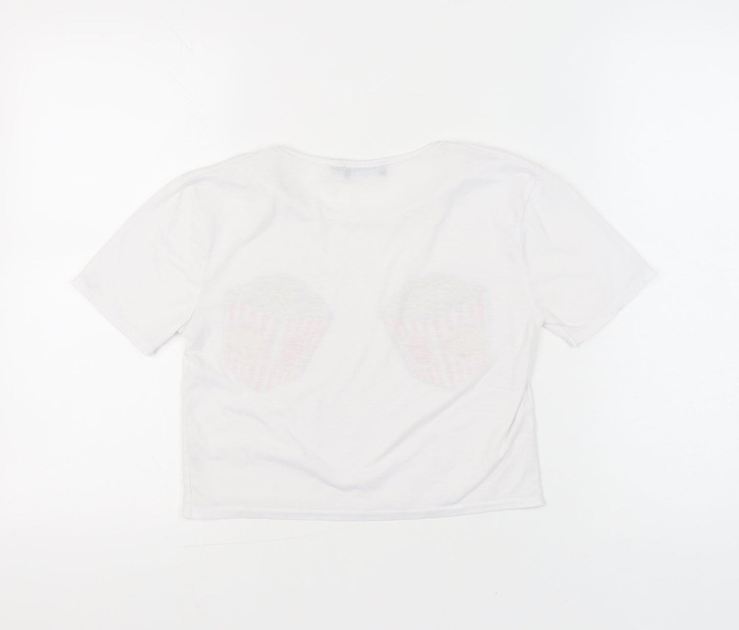 PrettyLittleThing Womens White Size 4 Cropped Popcorn Print T-Shirt