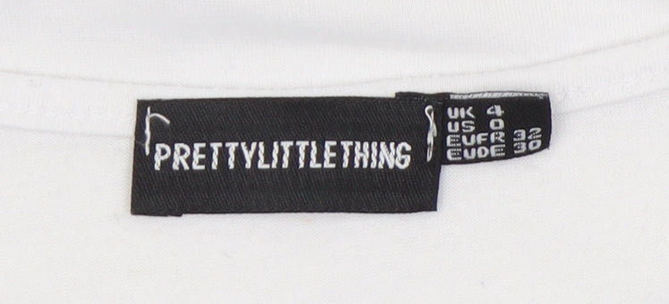PrettyLittleThing Womens White Size 4 Cropped Popcorn Print T-Shirt