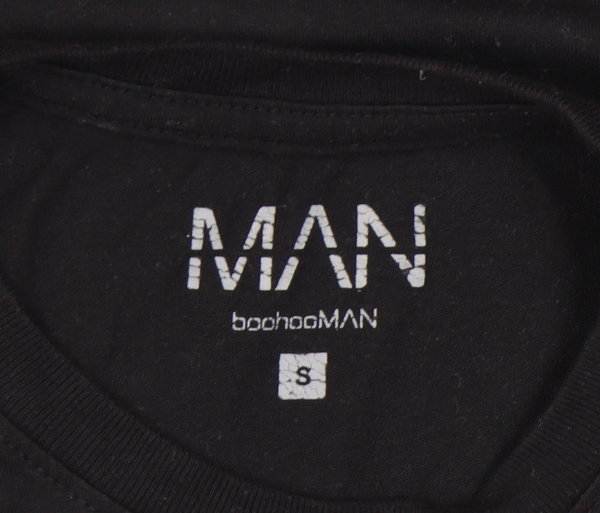 boohooMAN Men’s Colourblock Retro Black Pink Blue T-Shirt Size S
