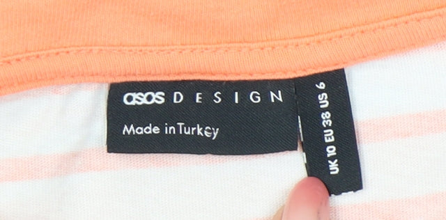 ASOS Design Womens Orange Striped Long Sleeve Cotton T-Shirt UK 10