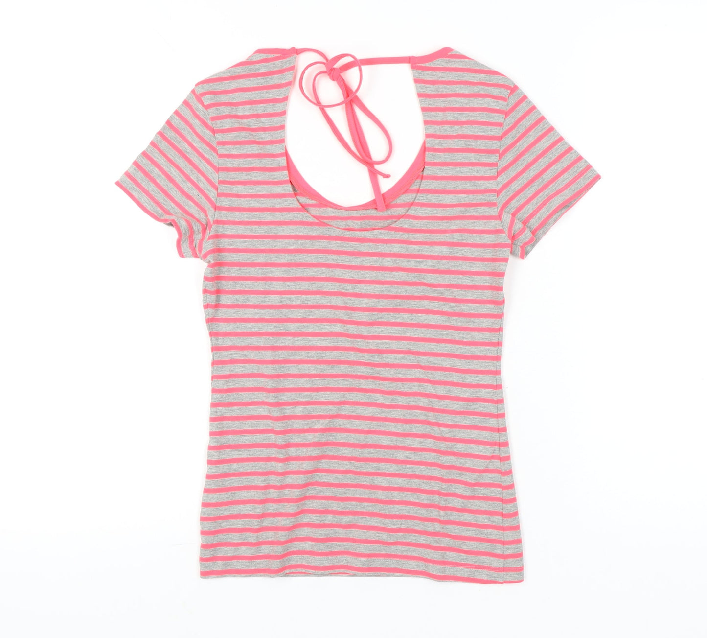 H&M Women’s Grey Pink Striped Slim Fit Scoop Neck T-Shirt Size S