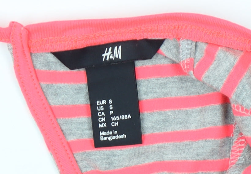 H&M Women’s Grey Pink Striped Slim Fit Scoop Neck T-Shirt Size S