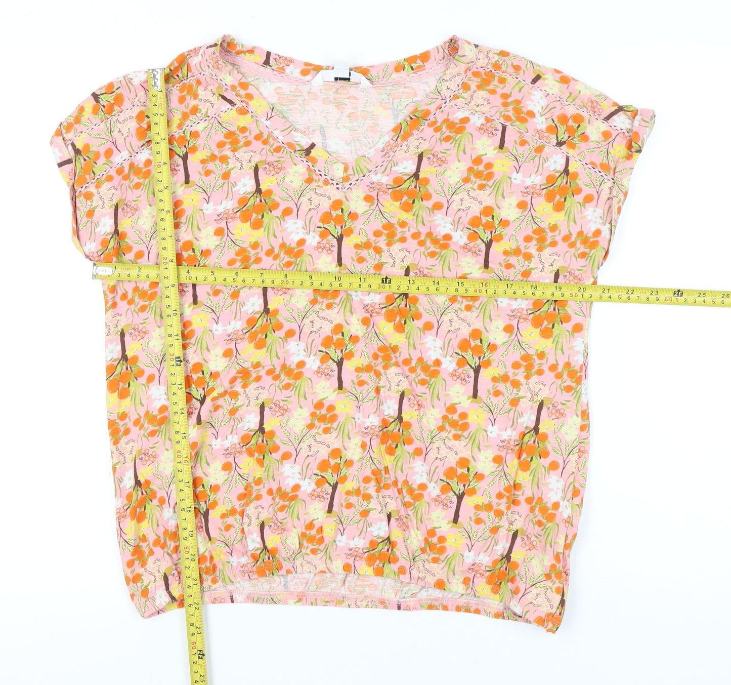 Next Womens Multicoloured Floral Cotton Blouse UK 14 V-Neck Tunic Top