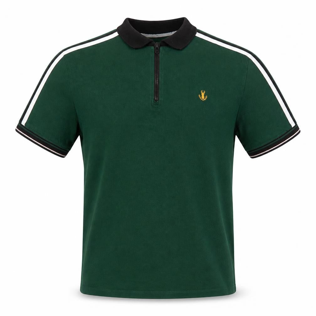Next Men’s Green Polo Shirt L Regular Fit Zip Collar Cotton
