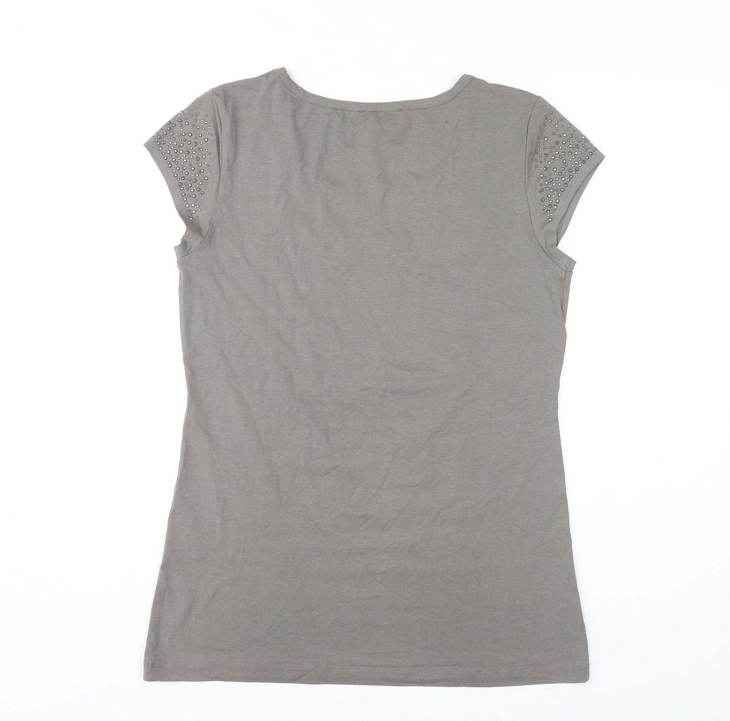 Steilmann Womens Grey T-Shirt Size 14 Studded Scoop Neck Stretch