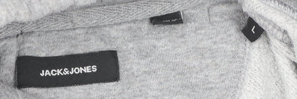 Jack & Jones Men’s Grey Pullover Hoodie L Regular Fit Fleece Sweatshirt
