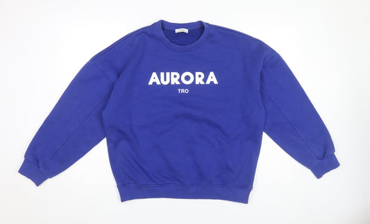 Toright Womens Blue Crew Neck Pullover Sweatshirt Small Aurora Print
