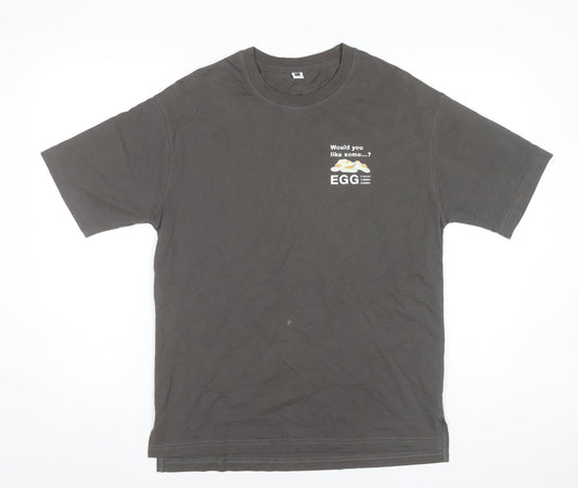 5/O Men's Grey Graphic Print Cotton T-Shirt Size S Funny Food Theme
