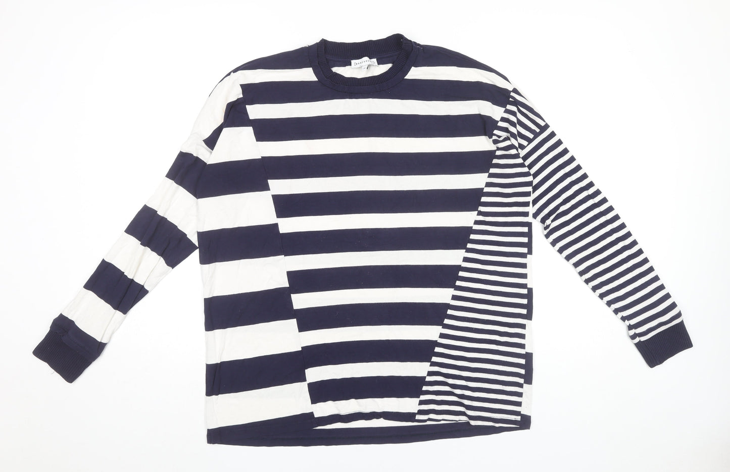Warehouse Womens Navy White Striped Long Sleeve Viscose Top Size 14