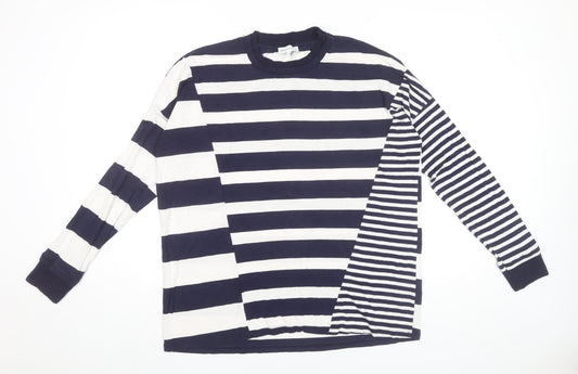 Warehouse Womens Navy White Striped Long Sleeve Viscose Top Size 14