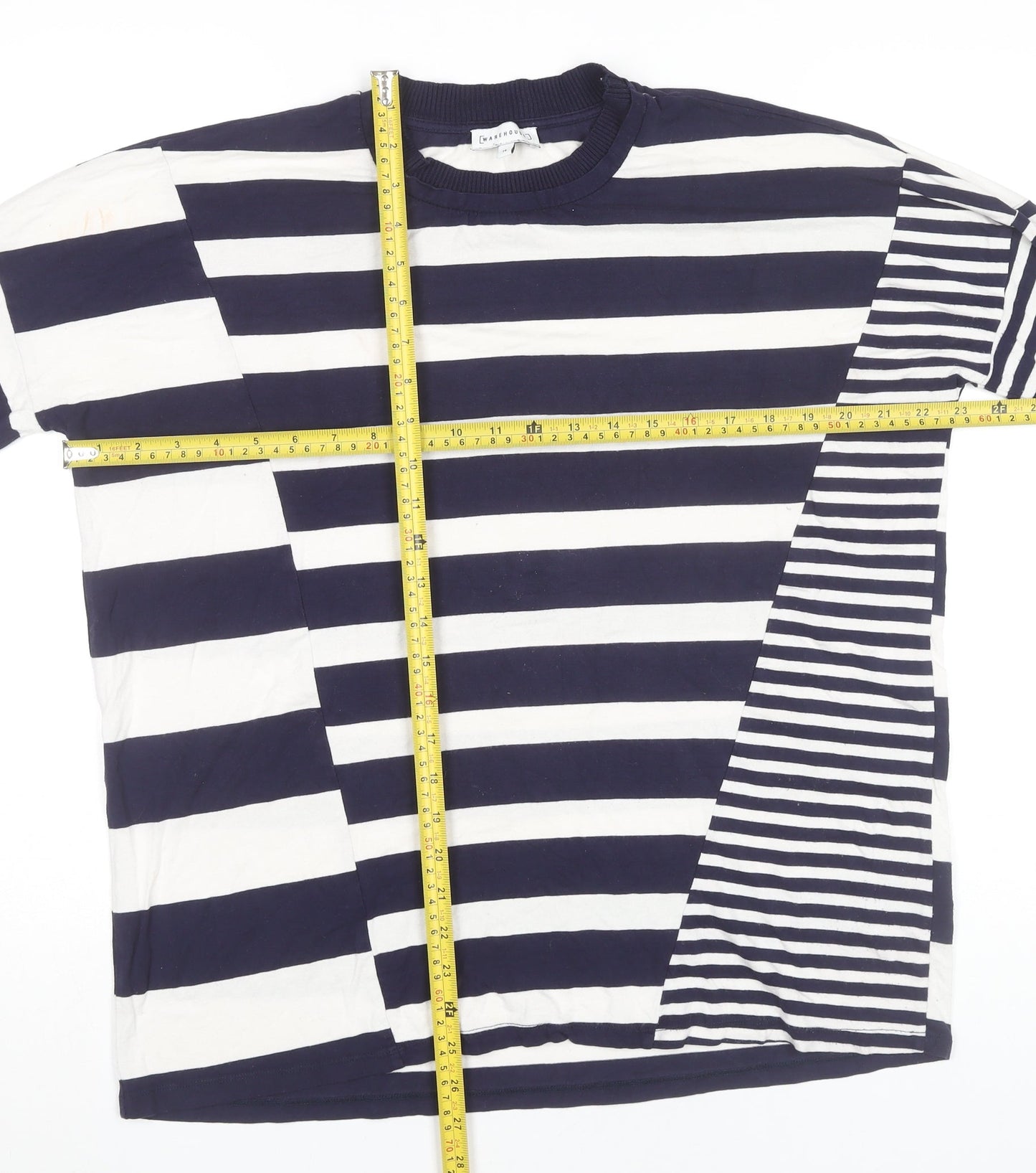 Warehouse Womens Navy White Striped Long Sleeve Viscose Top Size 14