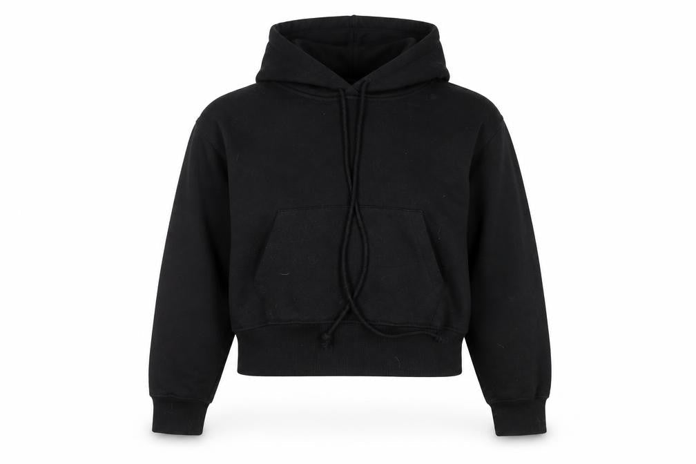 Zara Women Black L Hoodie Pullover Cropped Sweatshirt Cotton Blend