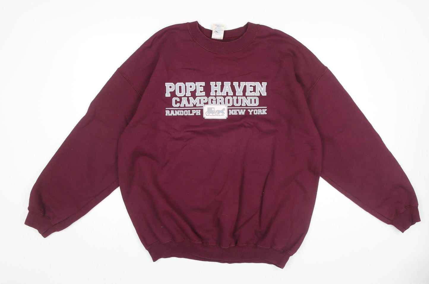Mens XL Burgundy Purple Pullover Sweatshirt Pope Haven Campground Logo