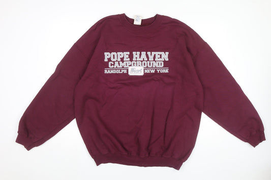 Mens XL Burgundy Purple Pullover Sweatshirt Pope Haven Campground Logo