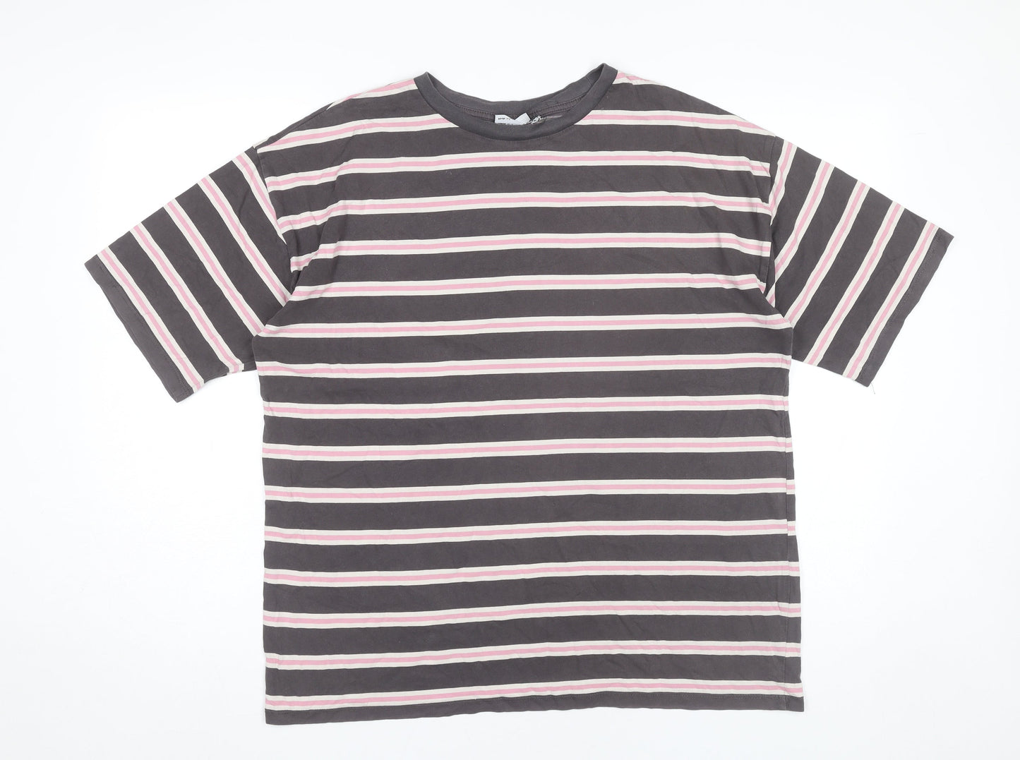 ASOS Design Womens Grey Striped T-Shirt UK 8 Casual Crew Neck